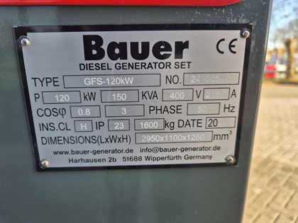 BAUER diesel aggregaat GFS 120 - 150 KVA